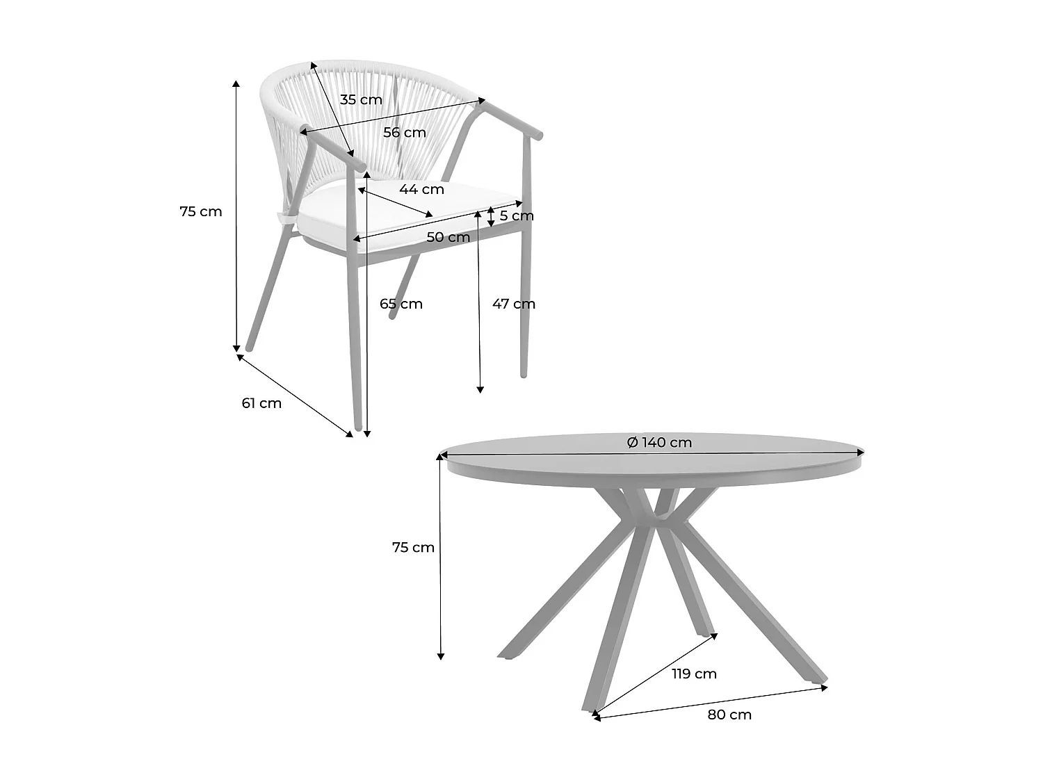 Table de jardin ronde aluminium et verre + 6 assises anthracite et beige - Orbis et Liora