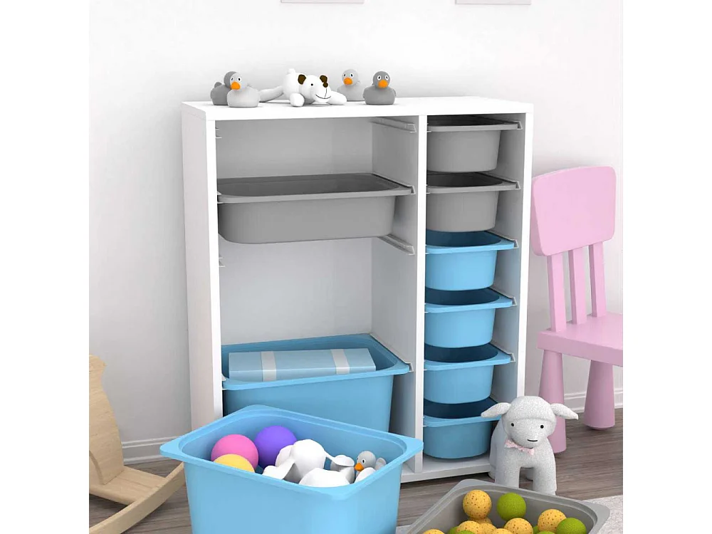 Meuble de rangement 10 tiroirs Zen Blanc, gris et bleu