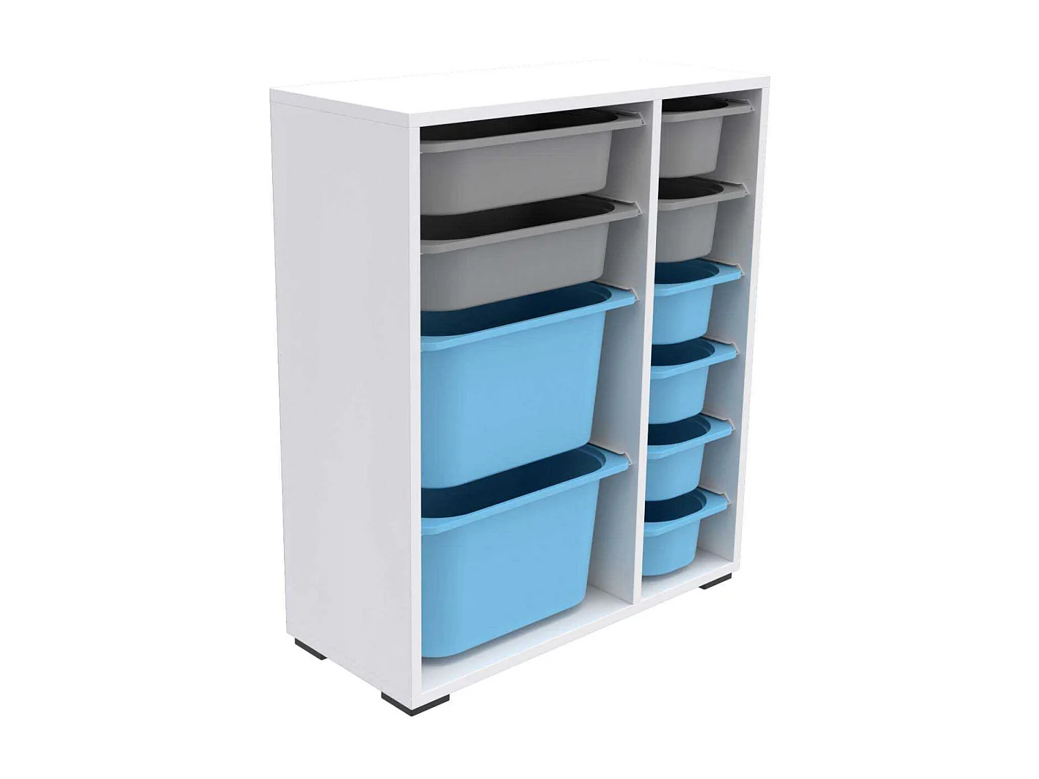 Meuble de rangement 10 tiroirs Zen Blanc, gris et bleu