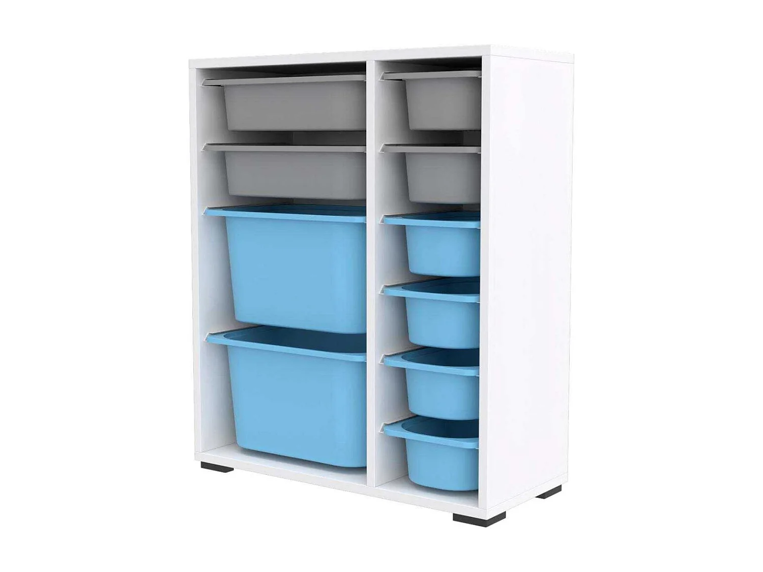 Meuble de rangement 10 tiroirs Zen Blanc, gris et bleu