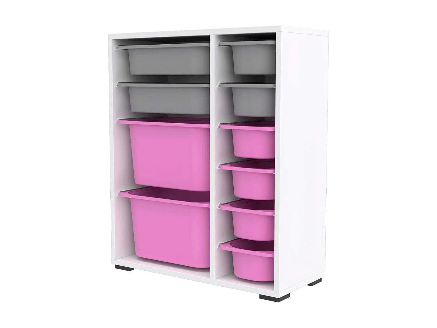 Meuble de rangement 10 tiroirs Zen Blanc, gris et rose