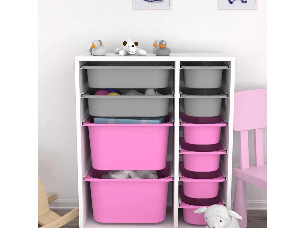 Meuble de rangement 10 tiroirs Zen Blanc, gris et rose