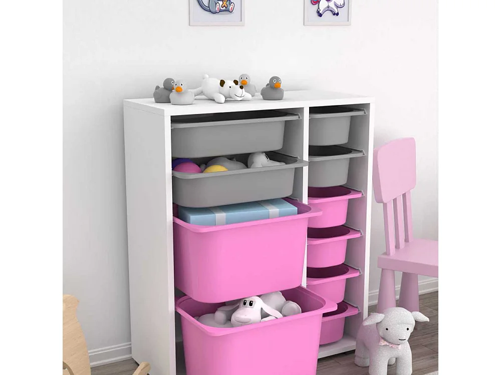 Meuble de rangement 10 tiroirs Zen Blanc, gris et rose