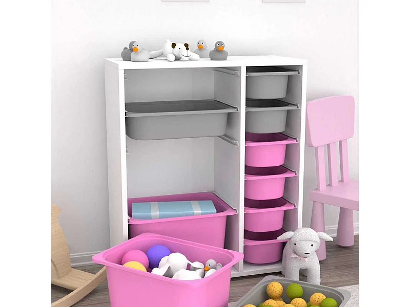 Meuble de rangement 10 tiroirs Zen Blanc, gris et rose