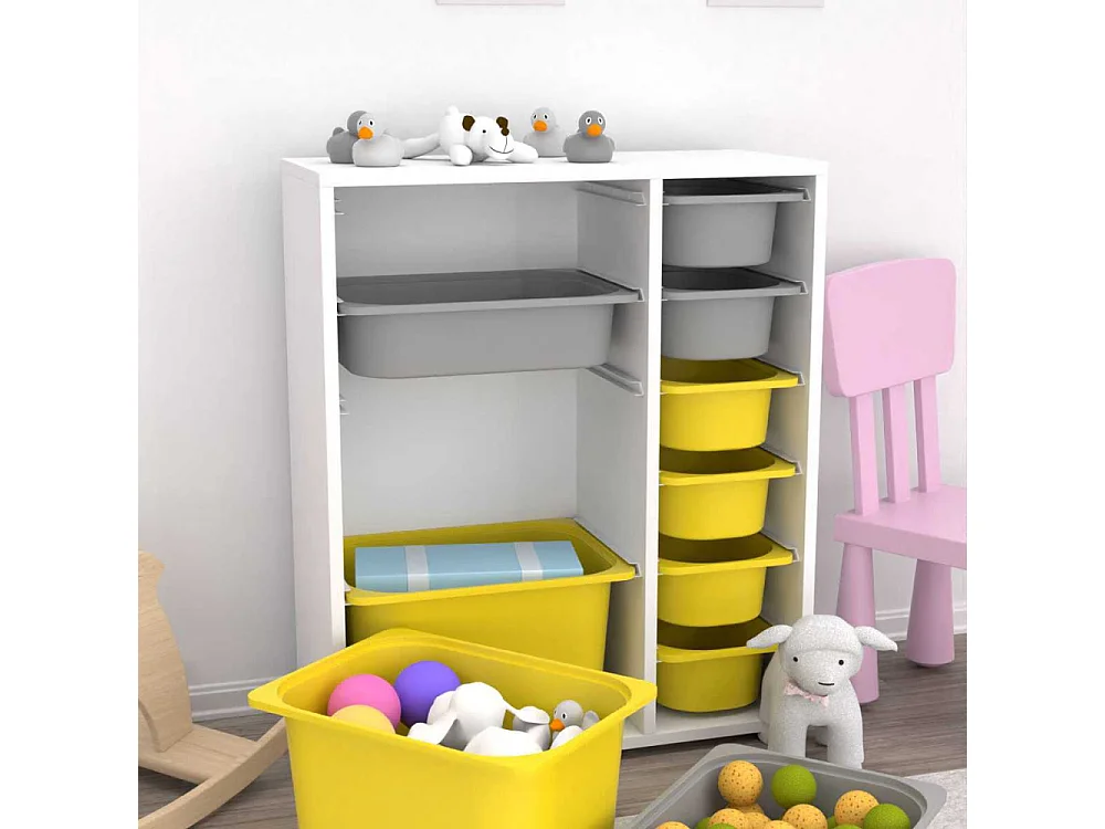 Meuble de rangement 10 tiroirs Zen Blanc, gris et jaune