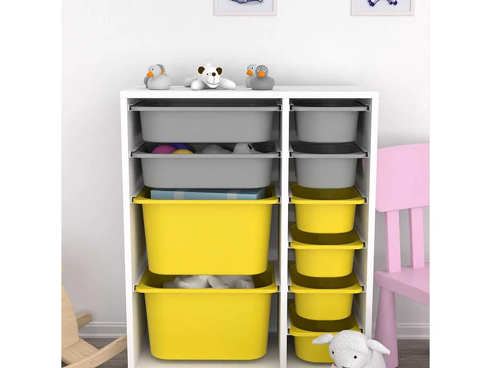 Meuble de rangement 10 tiroirs Zen Blanc, gris et jaune