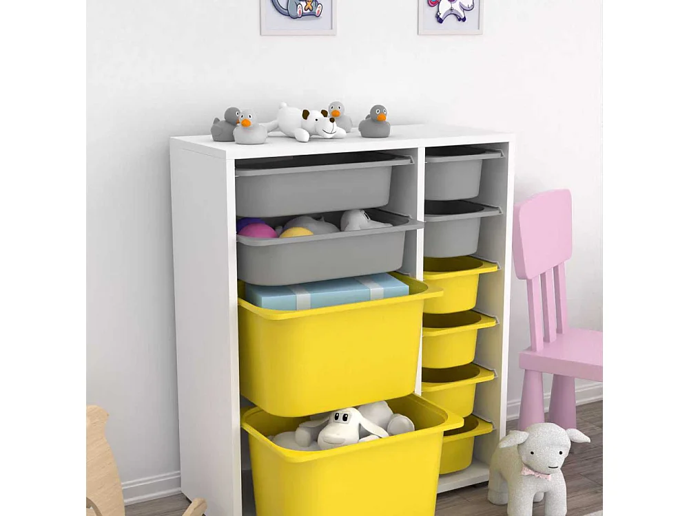 Meuble de rangement 10 tiroirs Zen Blanc, gris et jaune