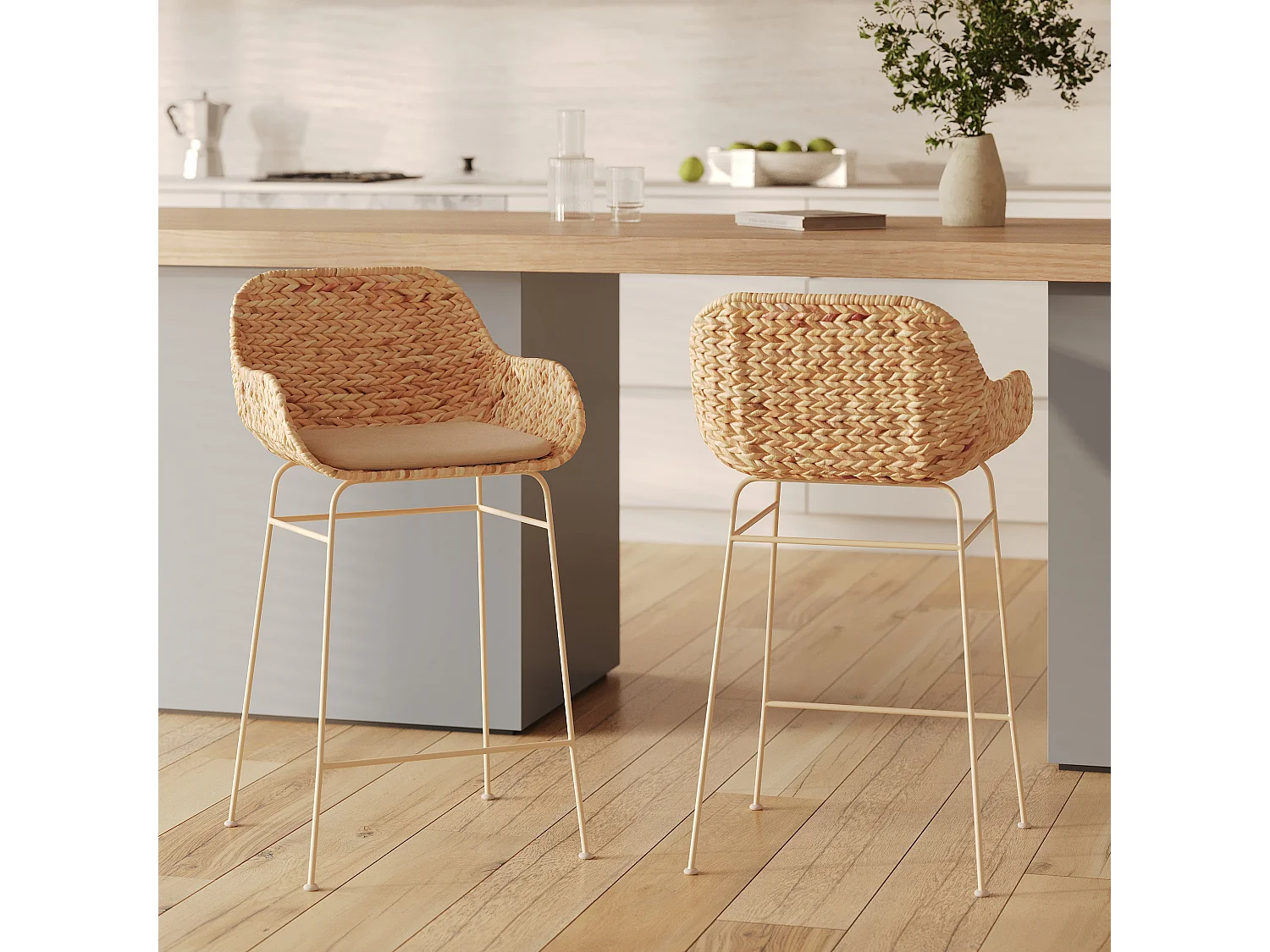 Set di 2 sedie da bar 66 cm in materiale naturale - Faro