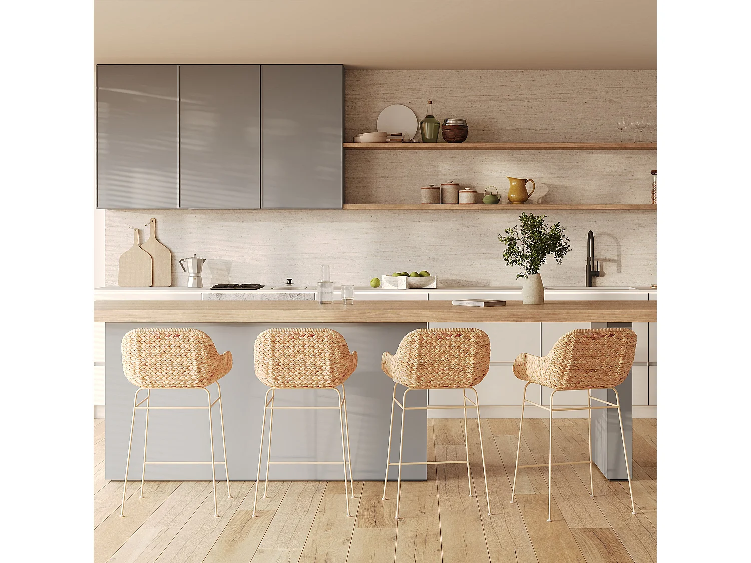 Set di 2 sedie da bar 66 cm in materiale naturale - Faro