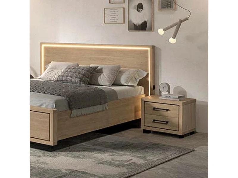 Chevet 2 tiroirs  aspect bois et noir - LUDY