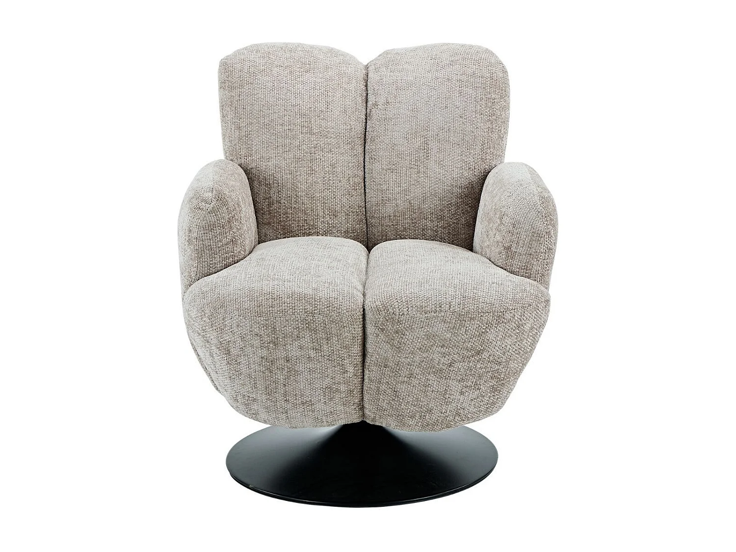 Fauteuil lounge pivotant avec accoudoir en tissu chenillé beige piètement socle métal noir - GOTHAM