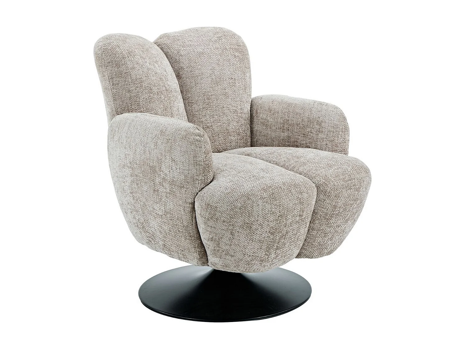 Fauteuil lounge pivotant avec accoudoiren tissu chenillé beige piètement socle métal noir - GOTHAM
