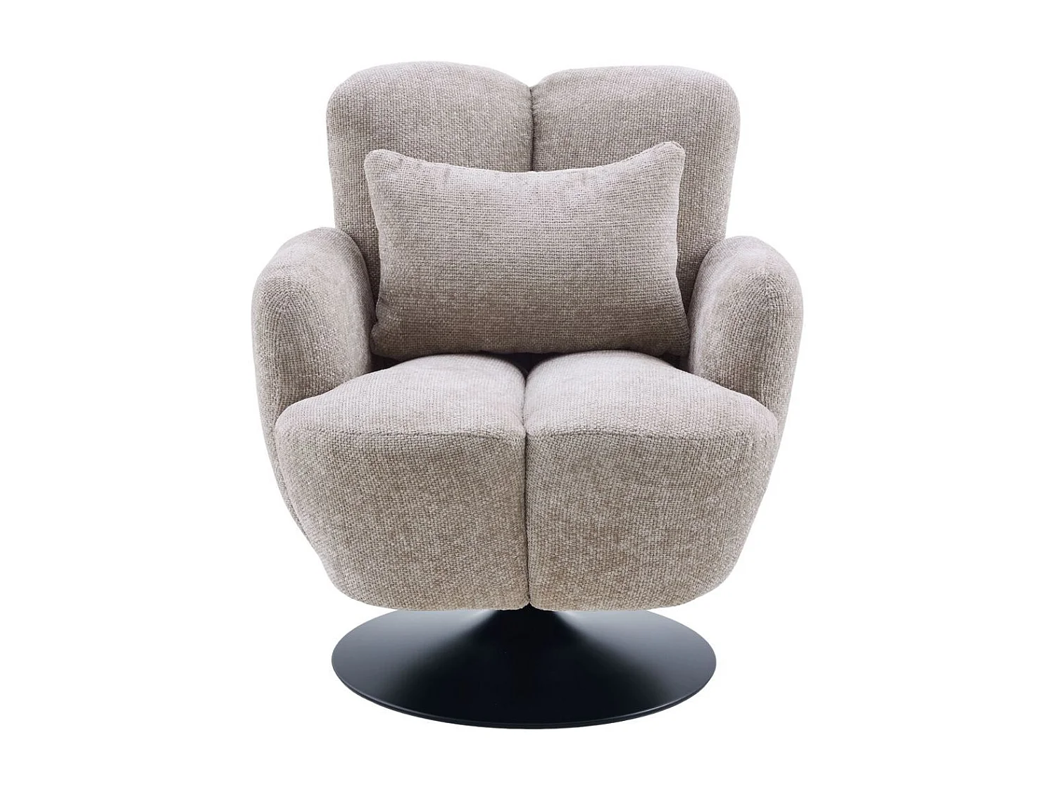 Fauteuil lounge pivotant avec accoudoiren tissu chenillé beige piètement socle métal noir - GOTHAM