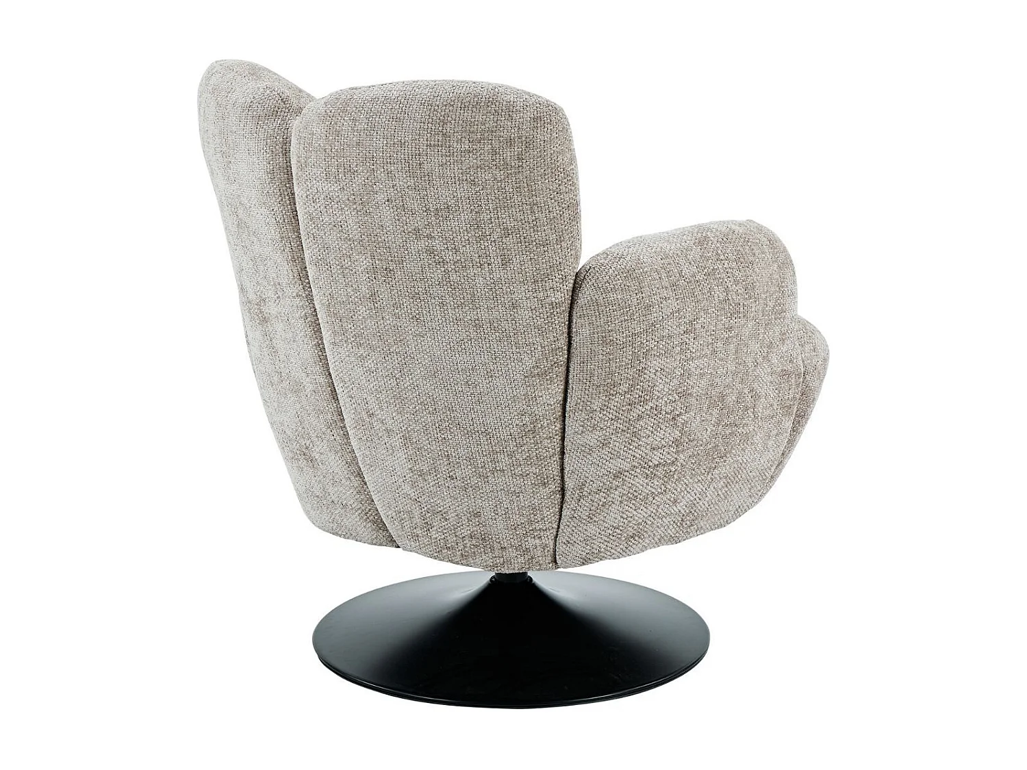 Fauteuil lounge pivotant avec accoudoiren tissu chenillé beige piètement socle métal noir - GOTHAM
