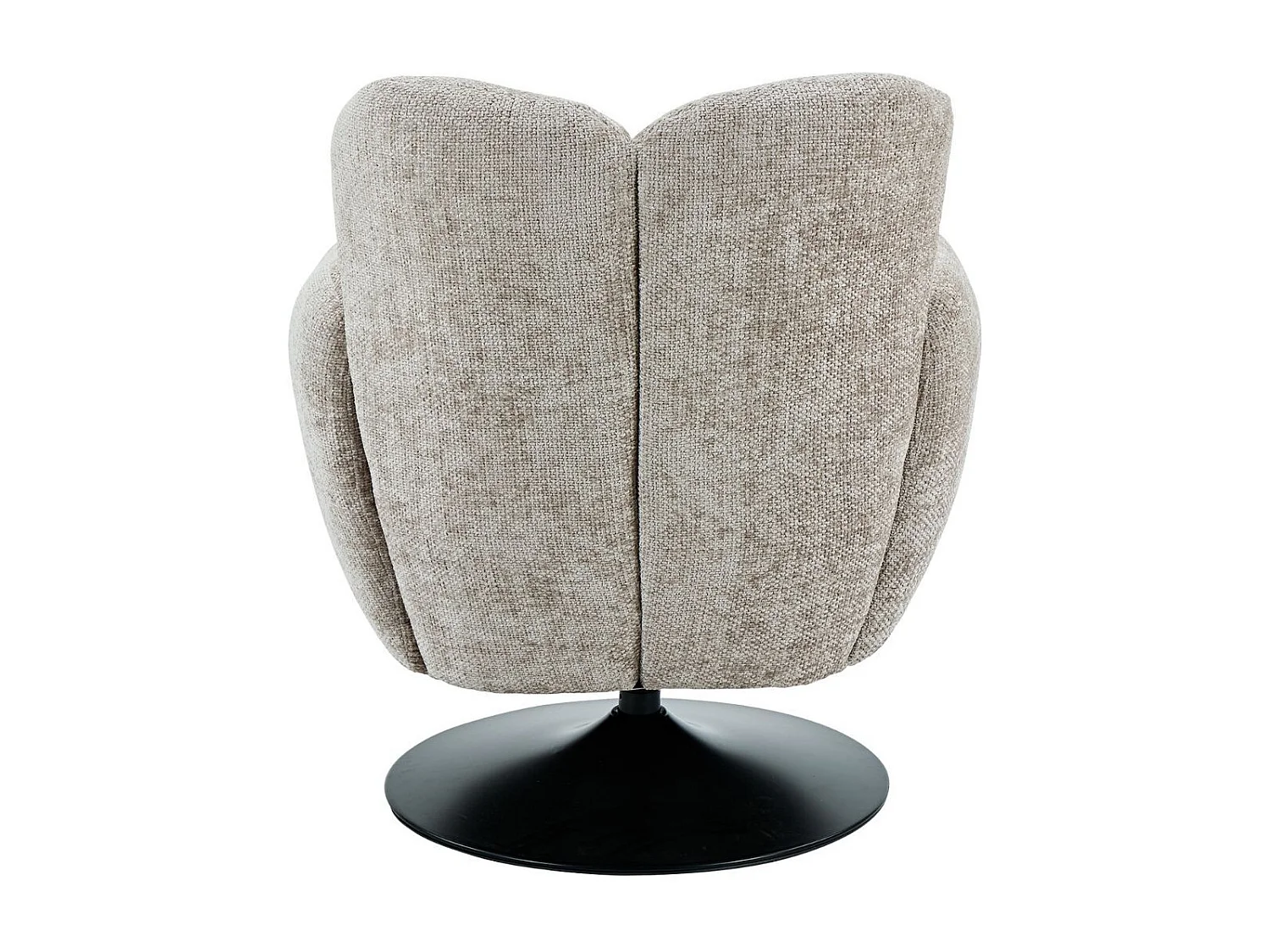 Fauteuil lounge pivotant avec accoudoiren tissu chenillé beige piètement socle métal noir - GOTHAM