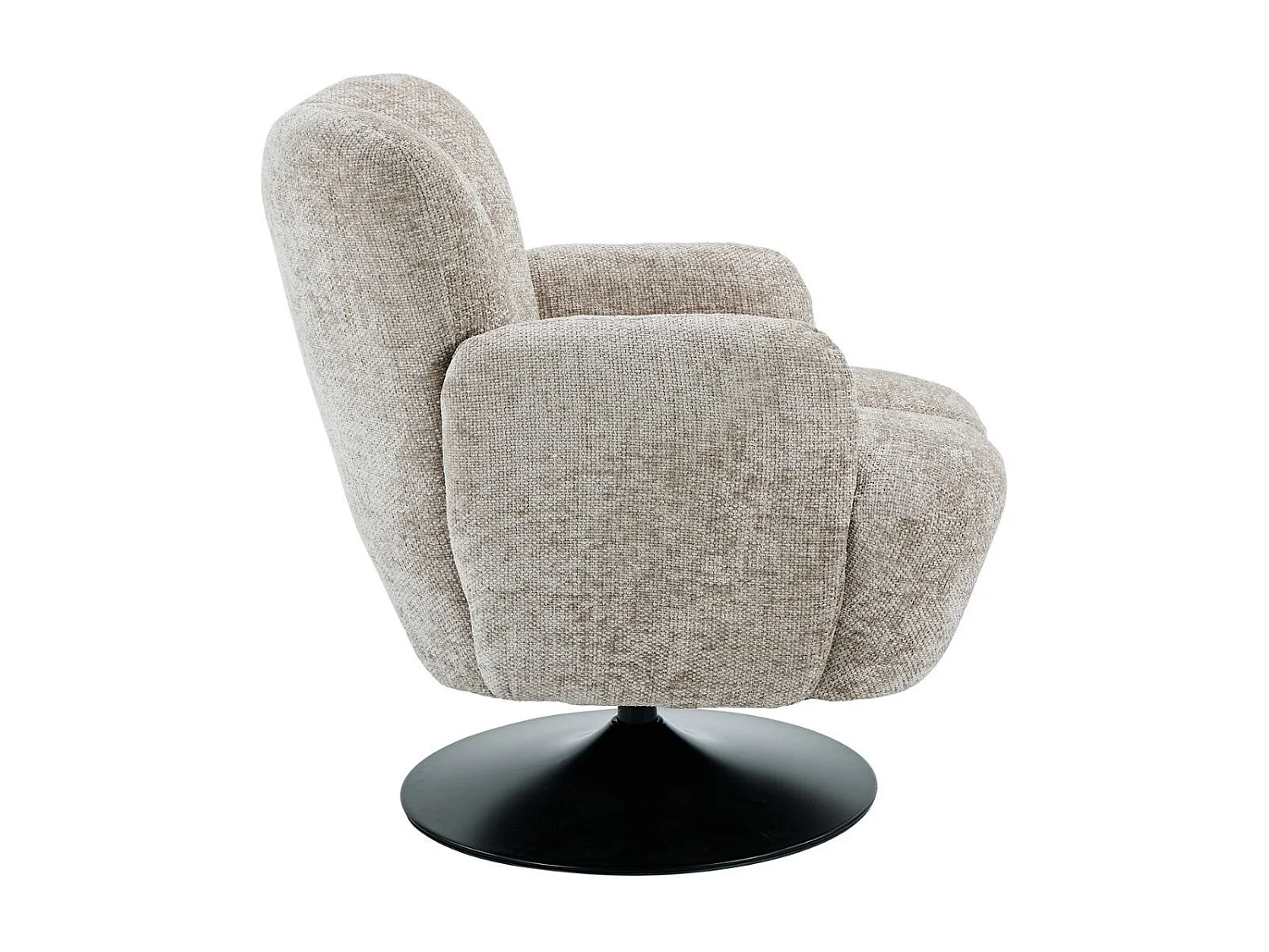 Fauteuil lounge pivotant avec accoudoiren tissu chenillé beige piètement socle métal noir - GOTHAM