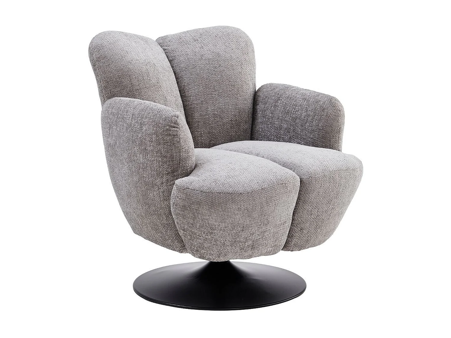 Fauteuil lounge pivotant avec accoudoir en tissu chenillé gris piètement socle métal noir - GOTHAM