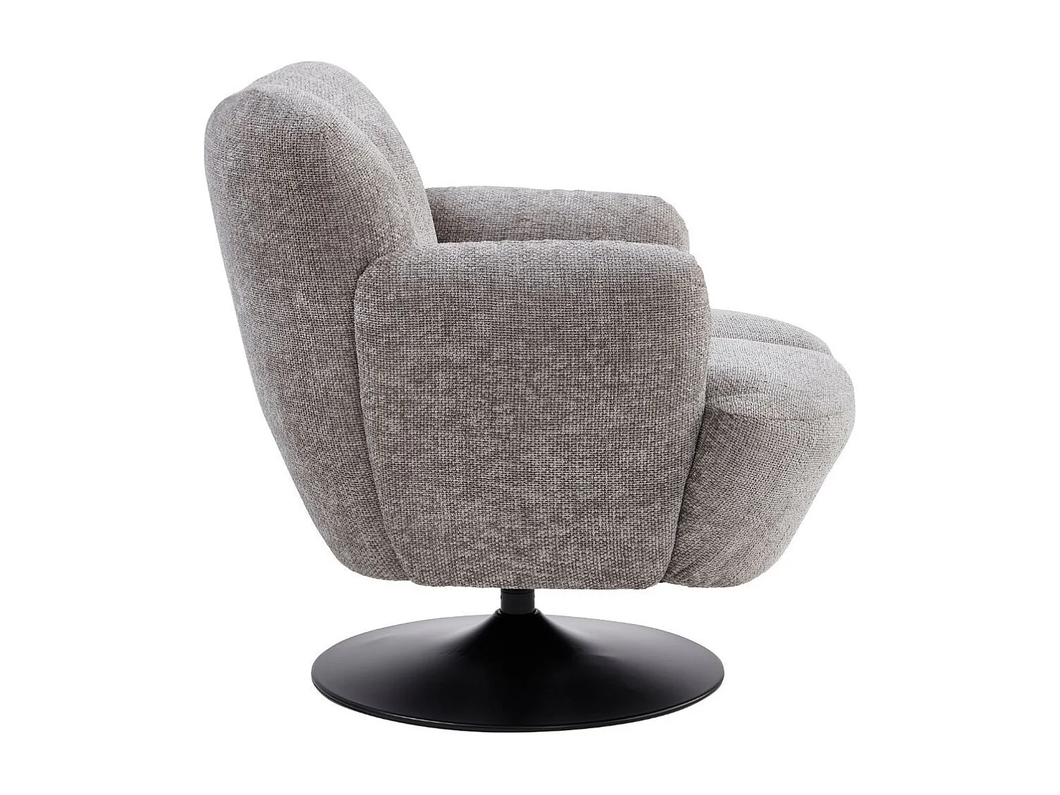 Fauteuil lounge pivotant avec accoudoir en tissu chenillé gris piètement socle métal noir - GOTHAM