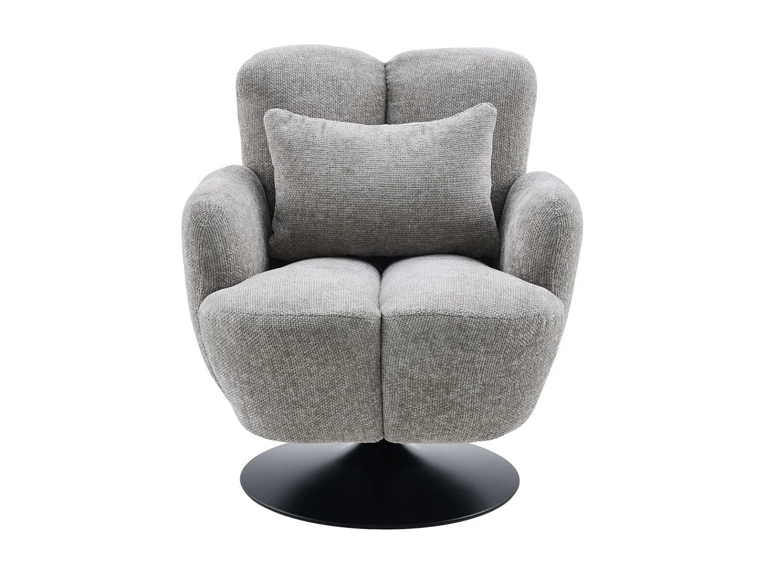 Fauteuil lounge pivotant avec accoudoir en tissu chenillé gris piètement socle métal noir - GOTHAM