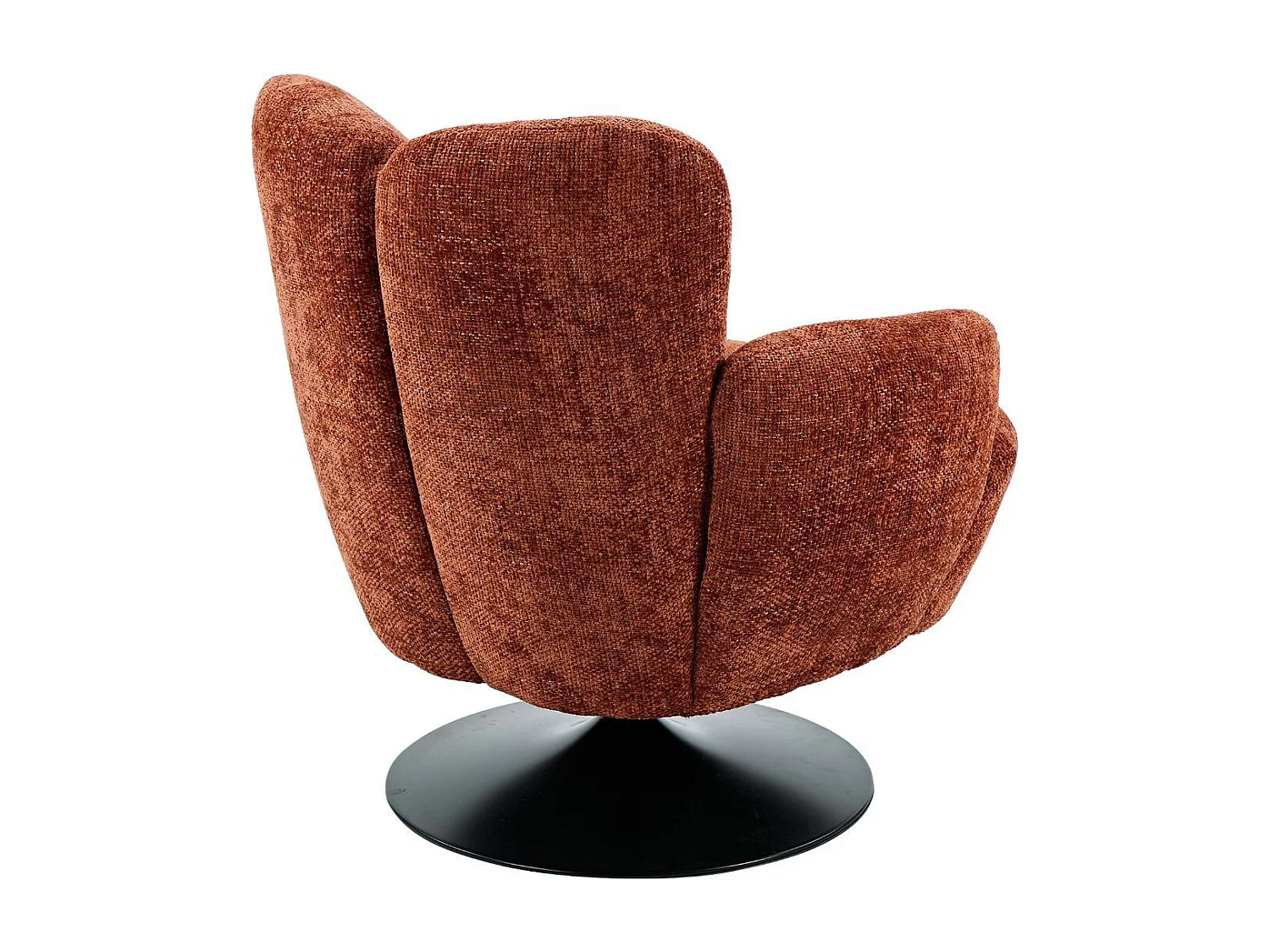 Fauteuil lounge pivotant avec accoudoir en tissu chenillé terracotta piètement socle métal noir - GOTHAM