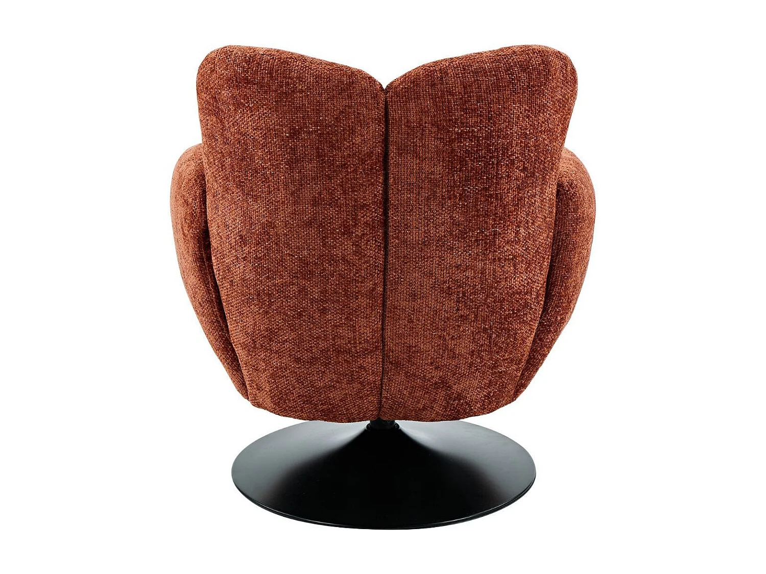 Fauteuil lounge pivotant avec accoudoir en tissu chenillé terracotta piètement socle métal noir - GOTHAM