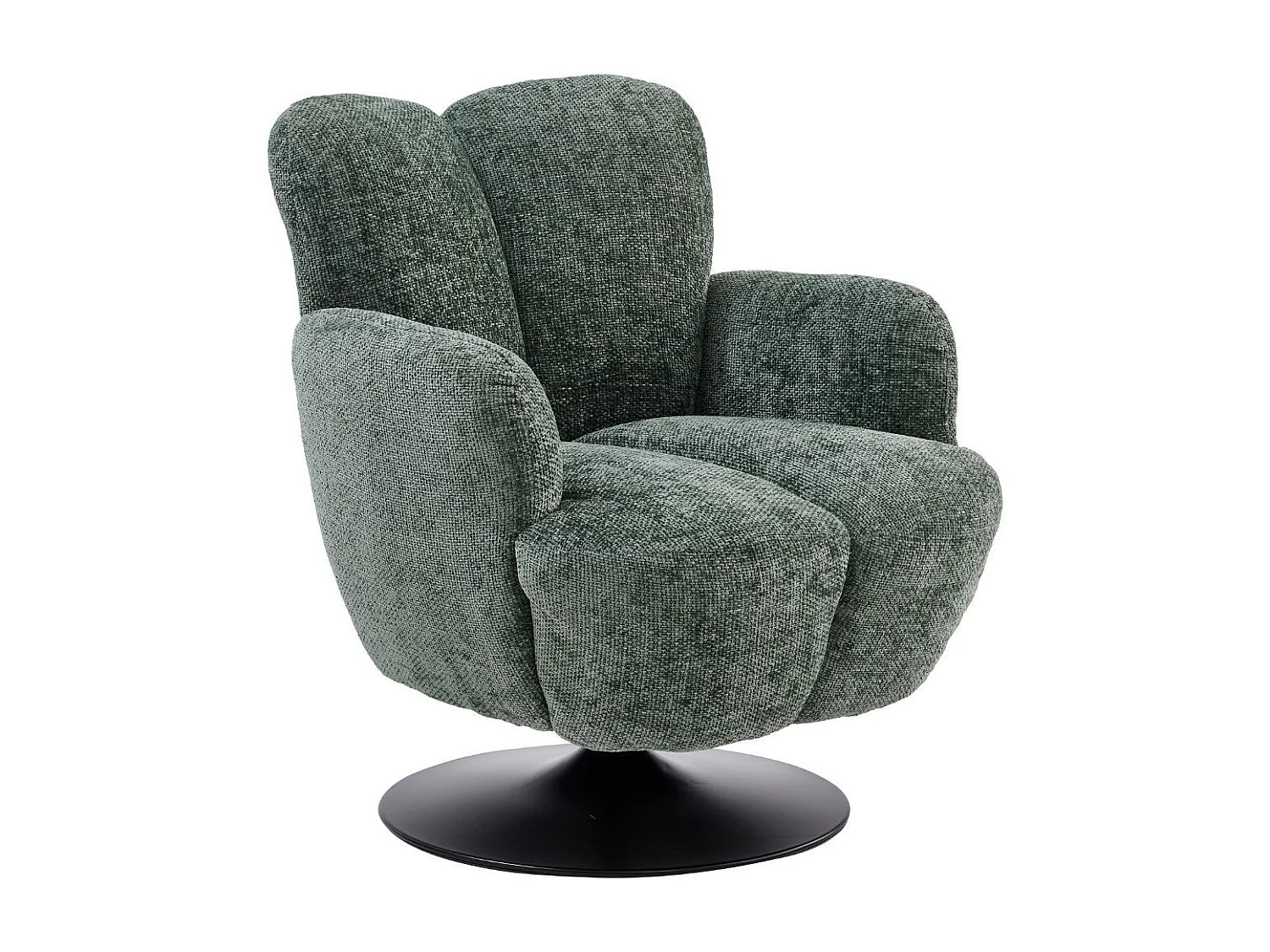 Fauteuil lounge pivotant avec accoudoir en tissu chenillé vert piètement socle métal noir - GOTHAM