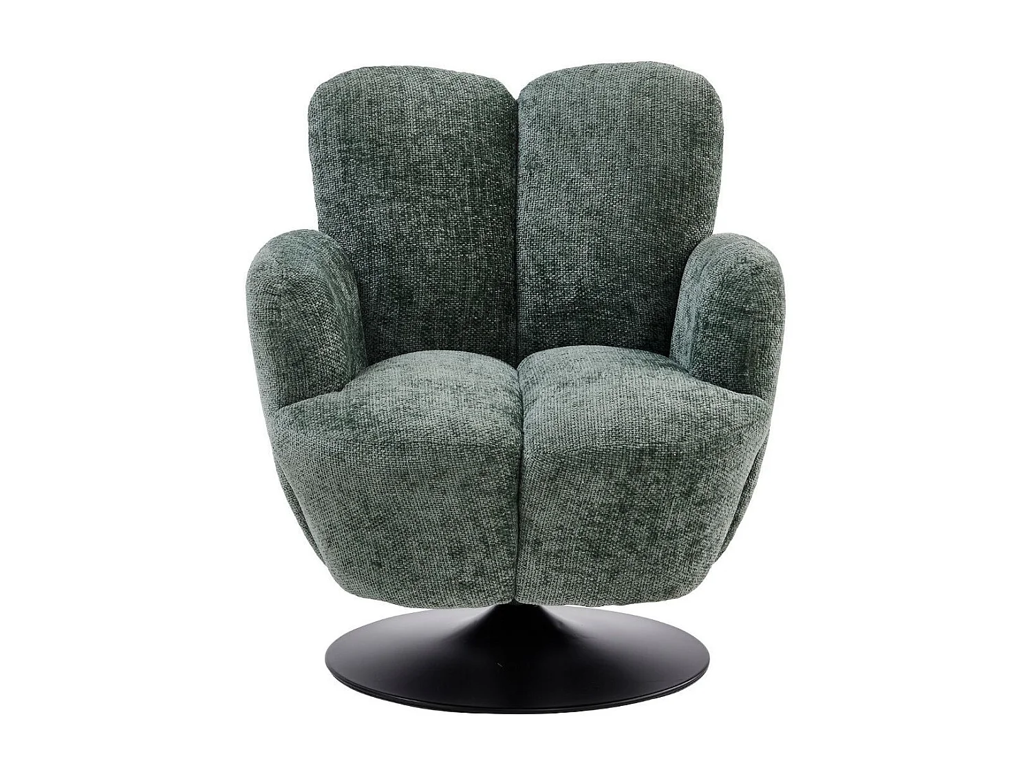 Fauteuil lounge pivotant avec accoudoir en tissu chenillé vert piètement socle métal noir - GOTHAM