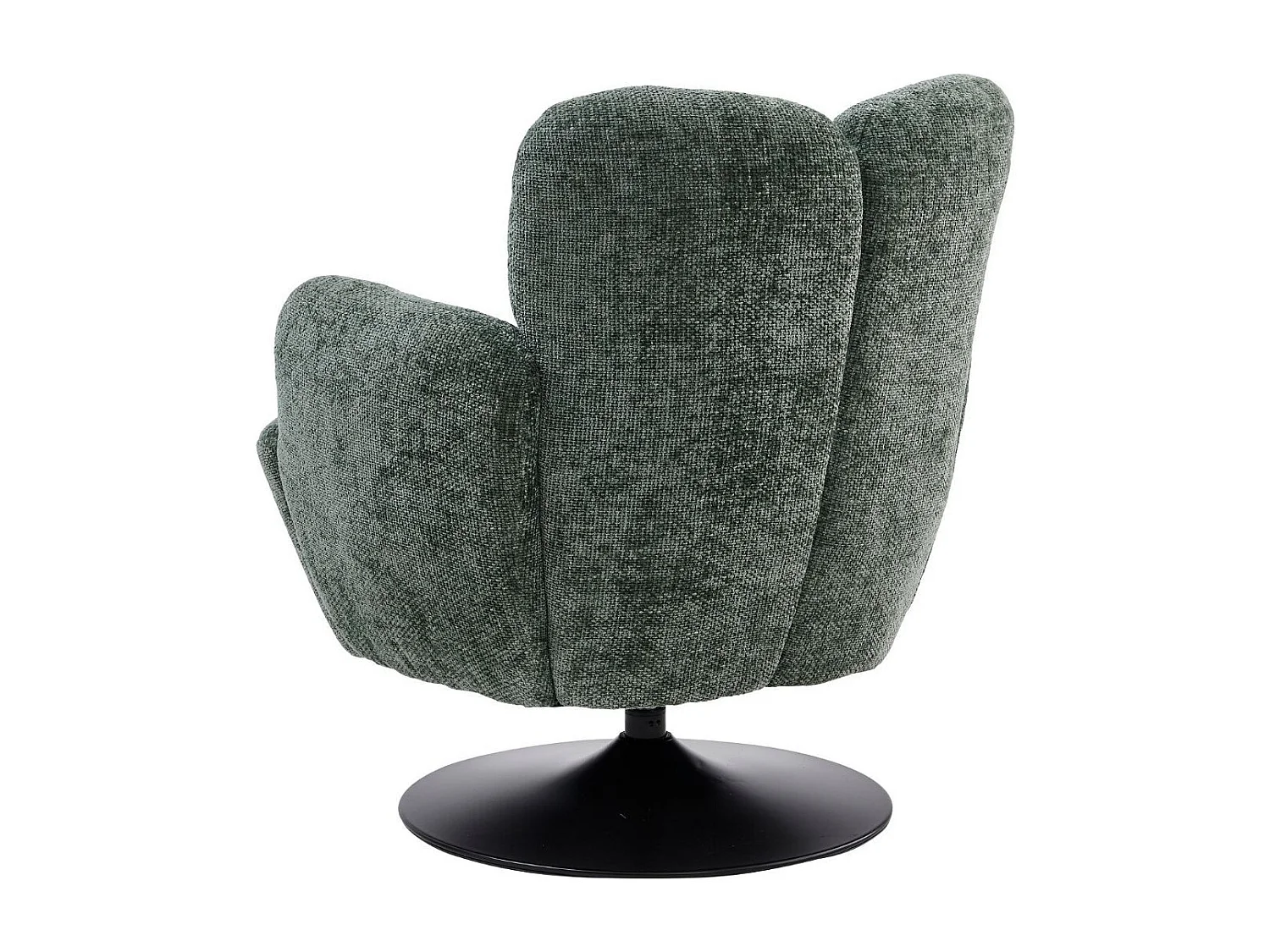 Fauteuil lounge pivotant avec accoudoir en tissu chenillé vert piètement socle métal noir - GOTHAM