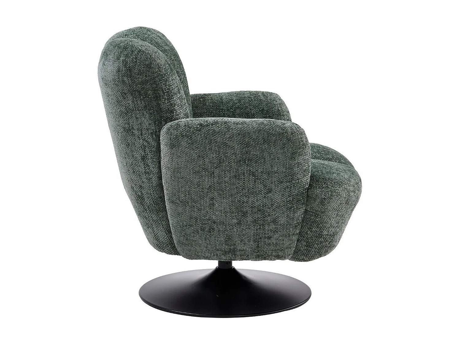 Fauteuil lounge pivotant avec accoudoir en tissu chenillé vert piètement socle métal noir - GOTHAM