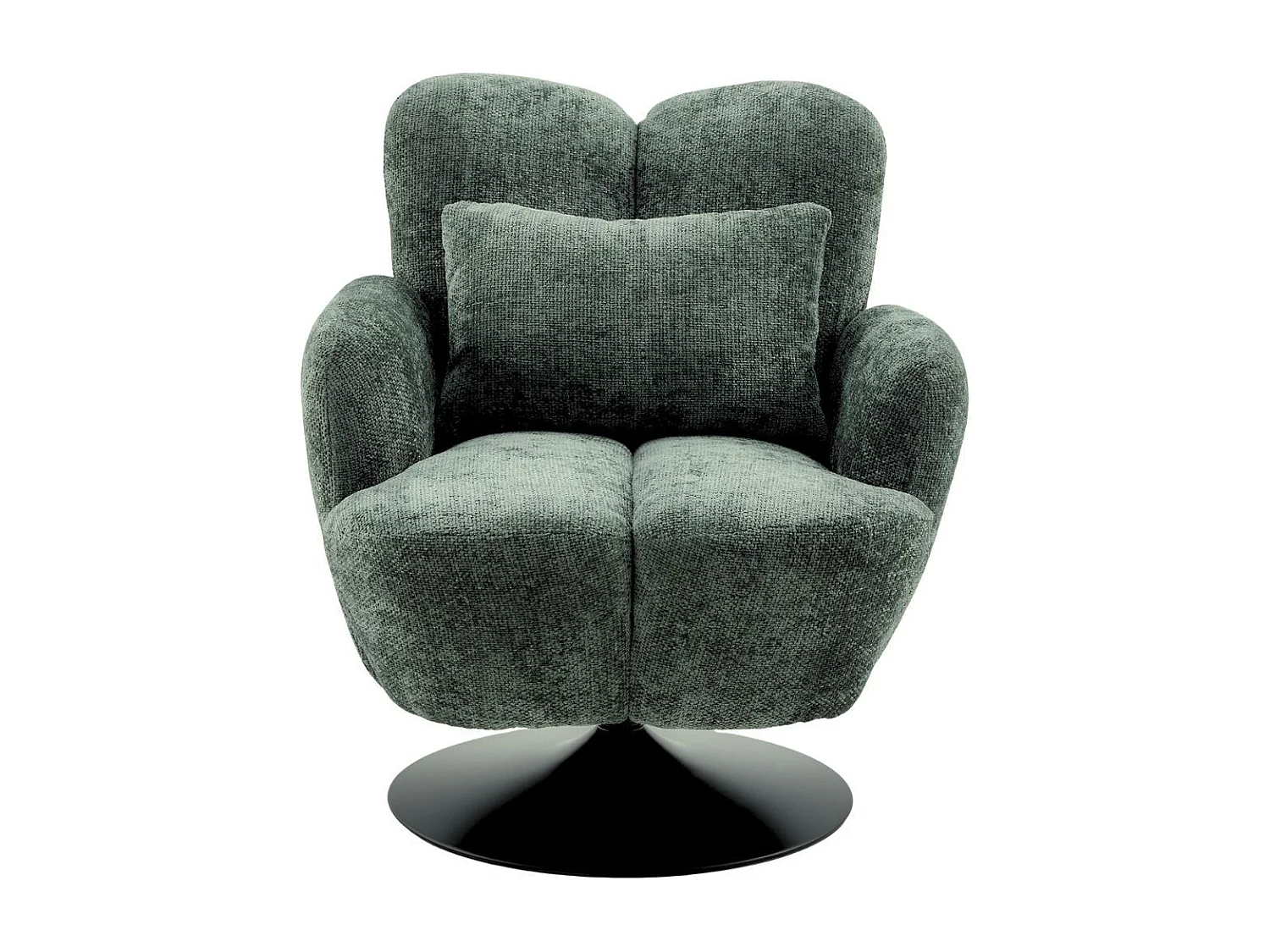 Fauteuil lounge pivotant avec accoudoir en tissu chenillé vert piètement socle métal noir - GOTHAM