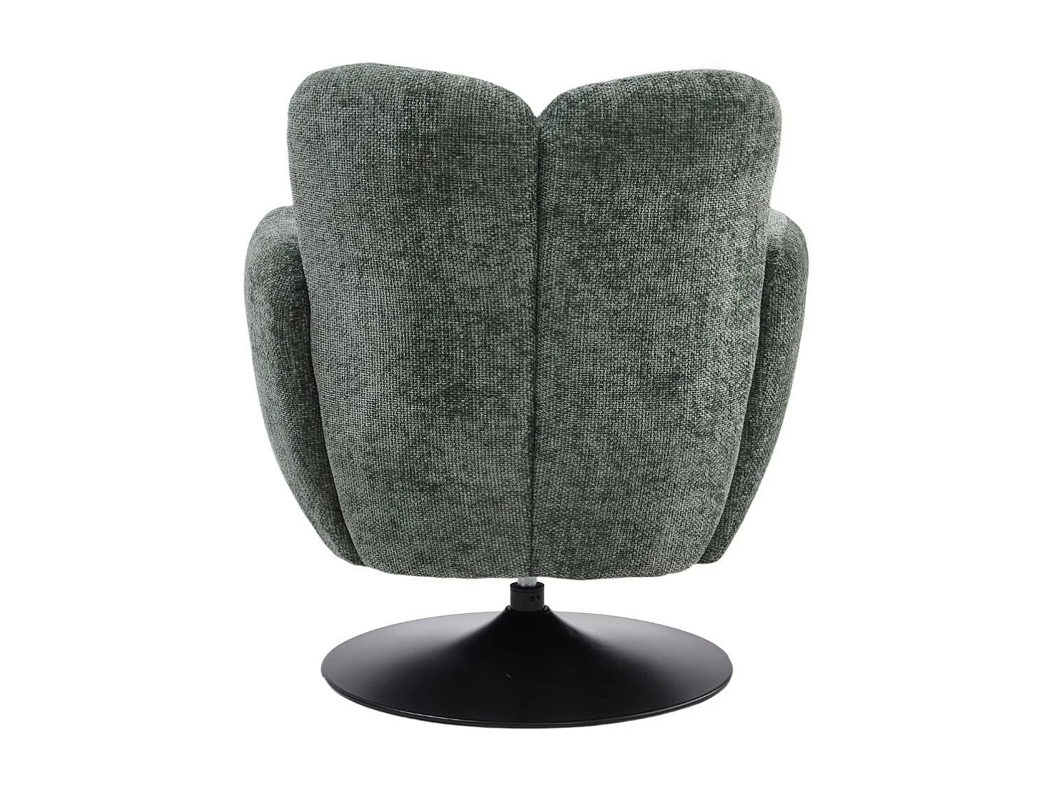 Fauteuil lounge pivotant avec accoudoir en tissu chenillé vert piètement socle métal noir - GOTHAM