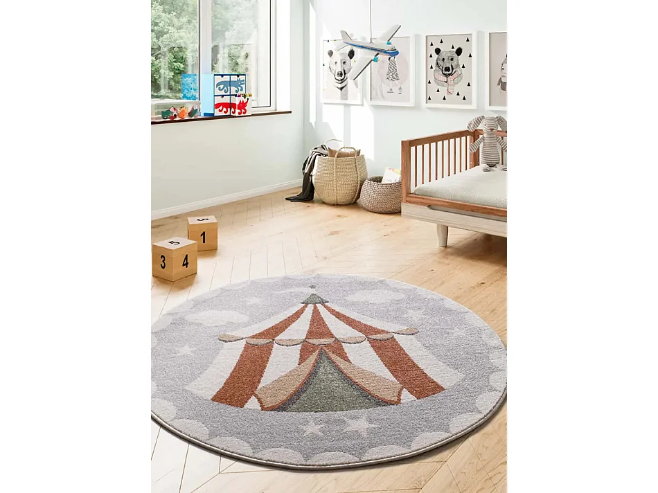 Tapis intérieur rond - enfant cirque - gris - diam.120 cm - BEATS