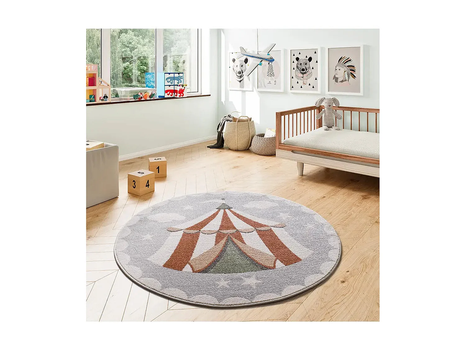 Tapis intérieur rond - enfant cirque - gris - diam.120 cm - BEATS