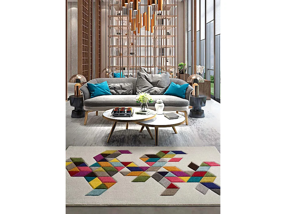 Kurzflorteppich - geometrisch - mehrfarbig - 80x150 cm - BOUTIQUE