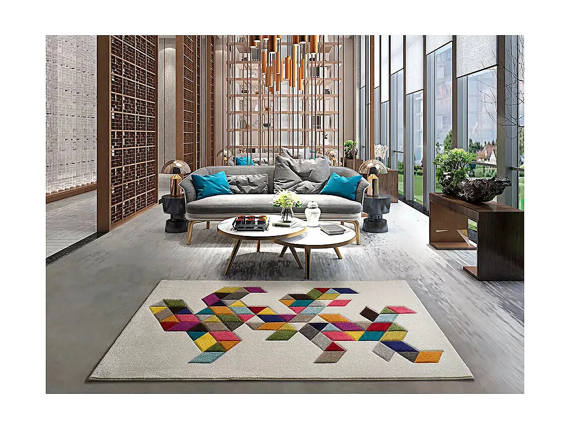 Kurzflorteppich - geometrisch - mehrfarbig - 80x150 cm - BOUTIQUE