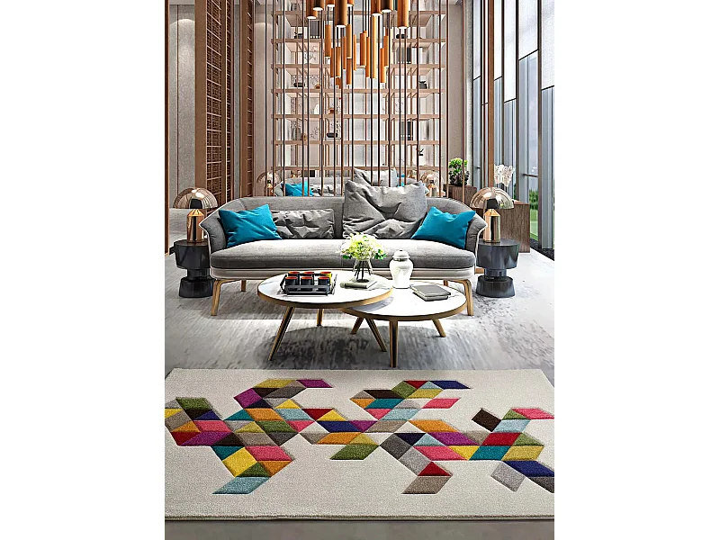 Kurzflorteppich - geometrisch - mehrfarbig - 80x150 cm - BOUTIQUE