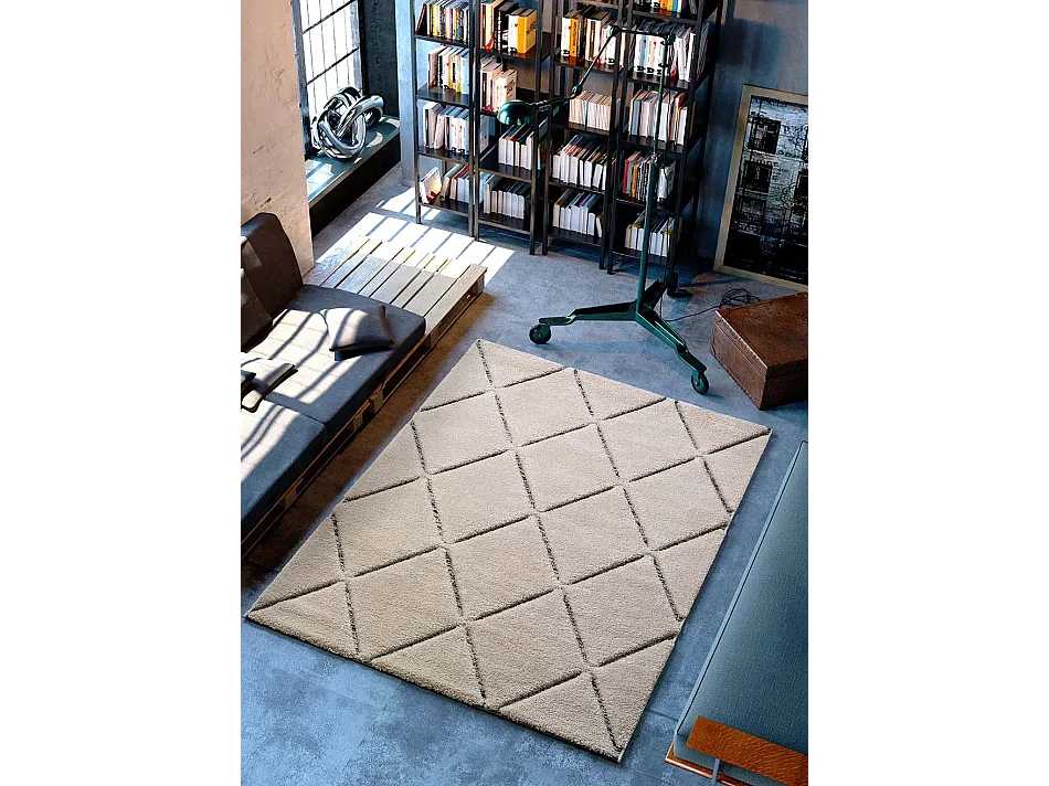 Hoogpolig tapijt - geometrisch - wit - 120x170 cm - SWANSEA