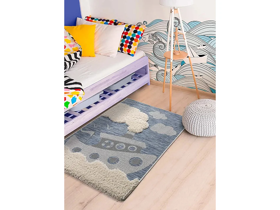 Kinderteppich - Kinder Boot - blau - 115x170 cm - CHINKY