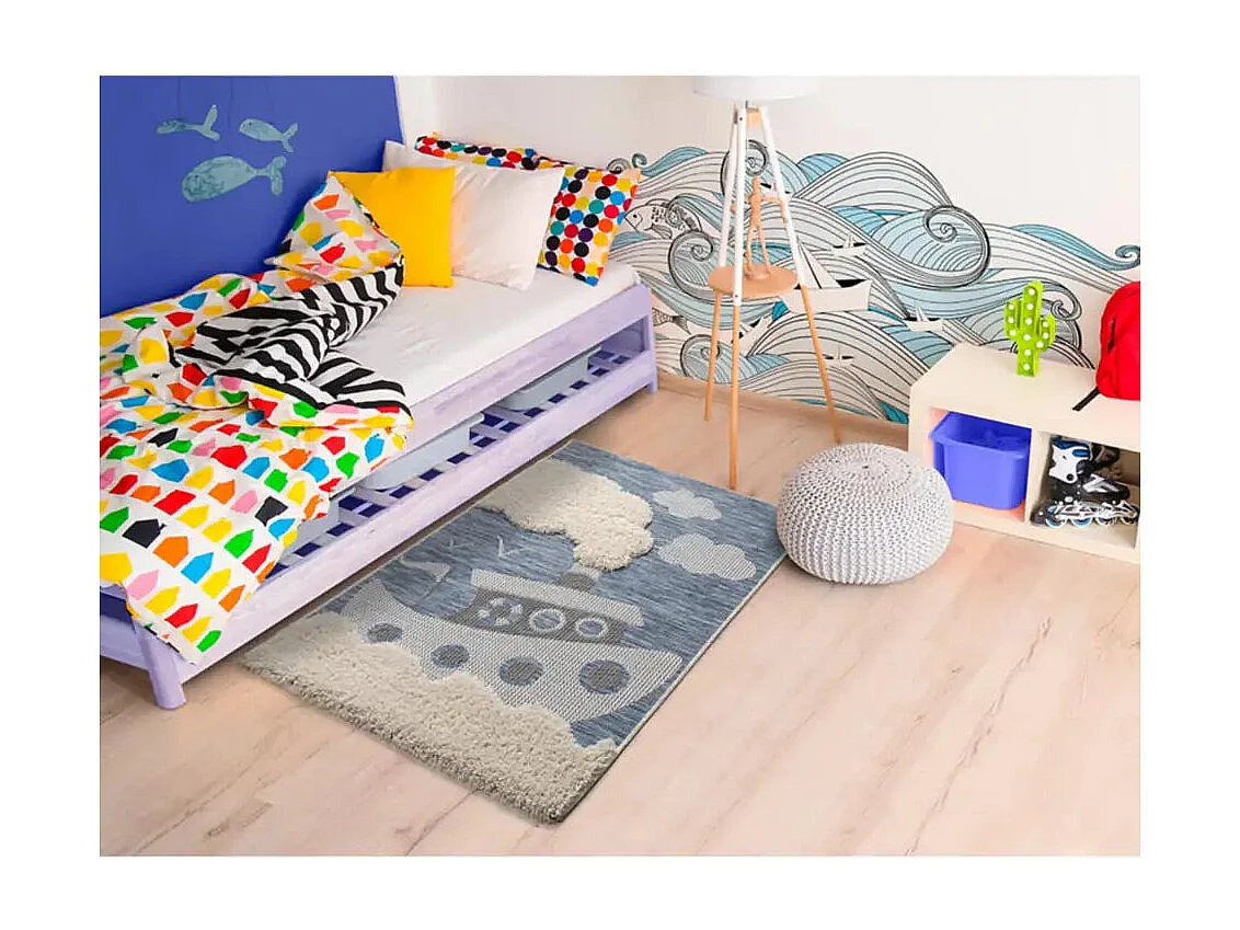 Kinderteppich - Kinder Boot - blau - 115x170 cm - CHINKY