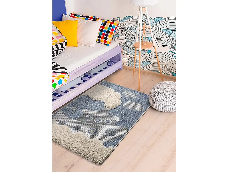 Kinderteppich - Kinder Boot - blau - 115x170 cm - CHINKY