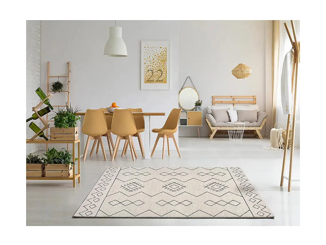 Tapis intérieur - ethnique - blanc - 60 x 120 cm - MALIKA