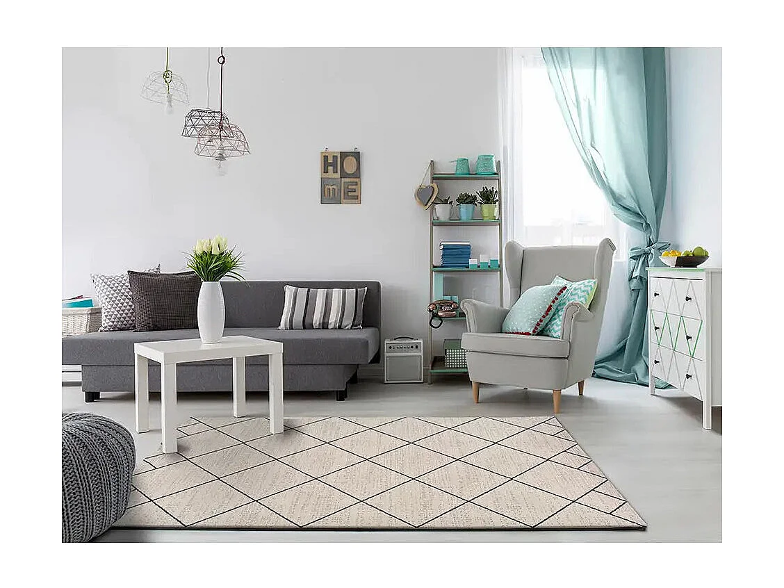 Tapis intérieur - ethnique - blanc - 60 x 120 cm - MALIKA