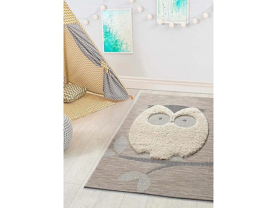 Tapis intérieur - enfant hibou - beige - 115 x 170 cm - CHINKY