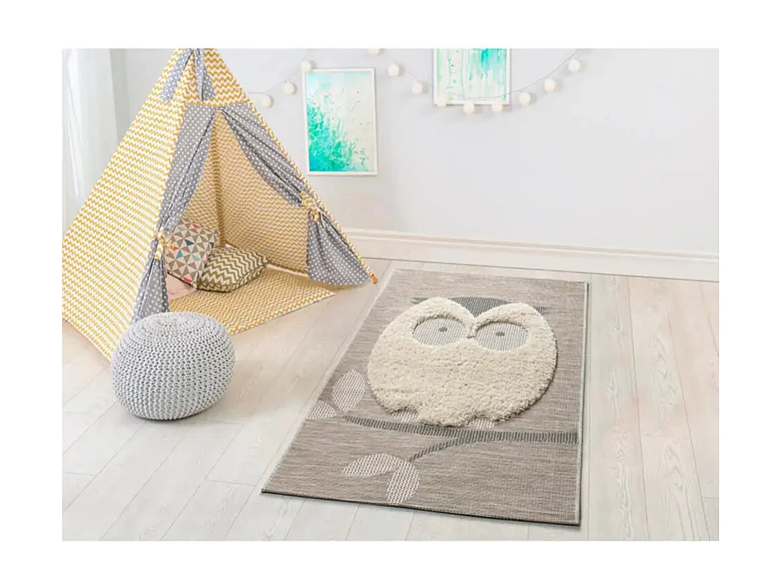 Tapis intérieur - enfant hibou - beige - 115 x 170 cm - CHINKY