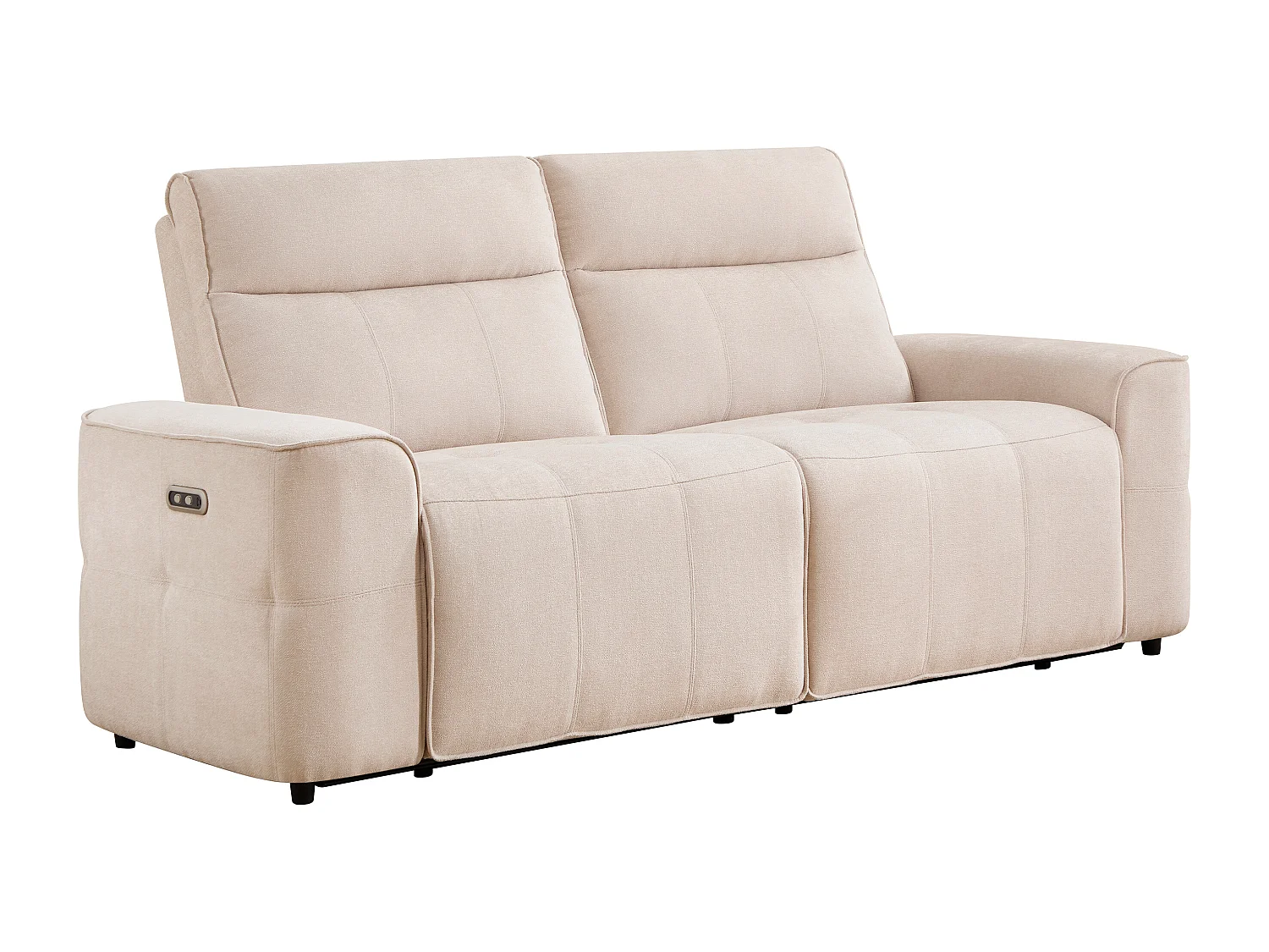 Canapé 3 places 2 places et un fauteuil relax électrique en tissu chenille beige SCAMOCO