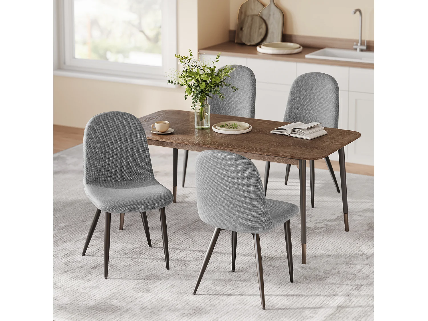 Lot de 4 Chaises Salle à Manger HavenlyHome, Ergonomique, pour Salon, Chambre à Coucher, Noir