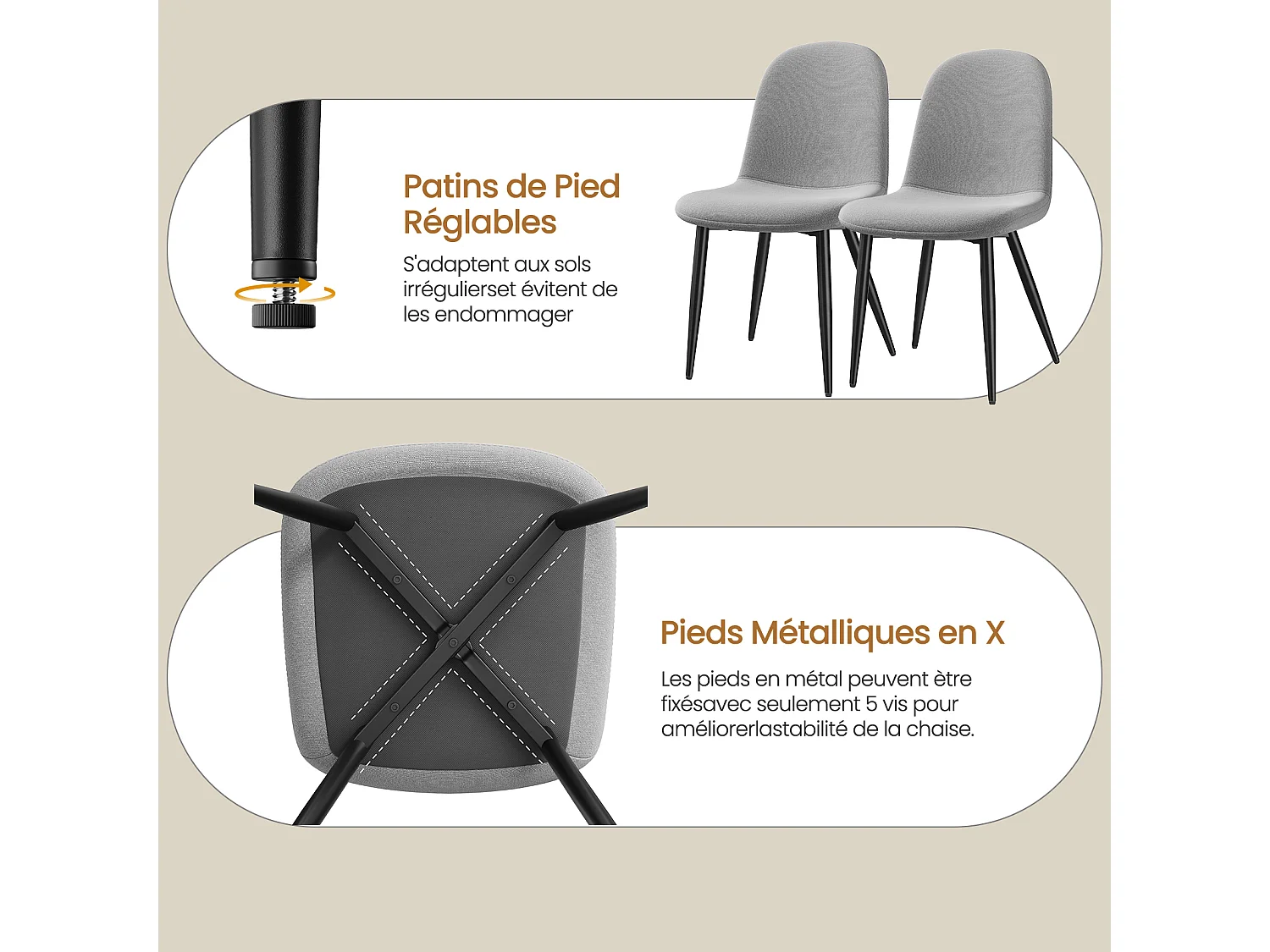 Lot de 4 Chaises Salle à Manger HavenlyHome, Ergonomique, pour Salon, Chambre à Coucher, Noir