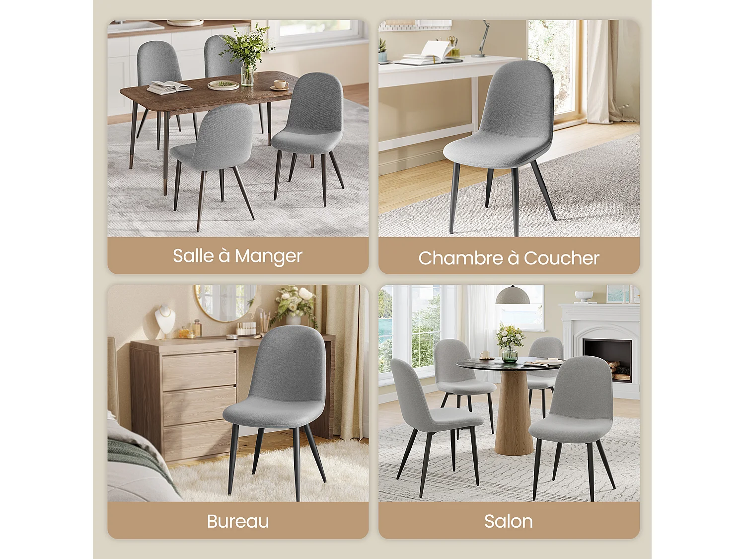 Lot de 4 Chaises Salle à Manger HavenlyHome, Ergonomique, pour Salon, Chambre à Coucher, Noir