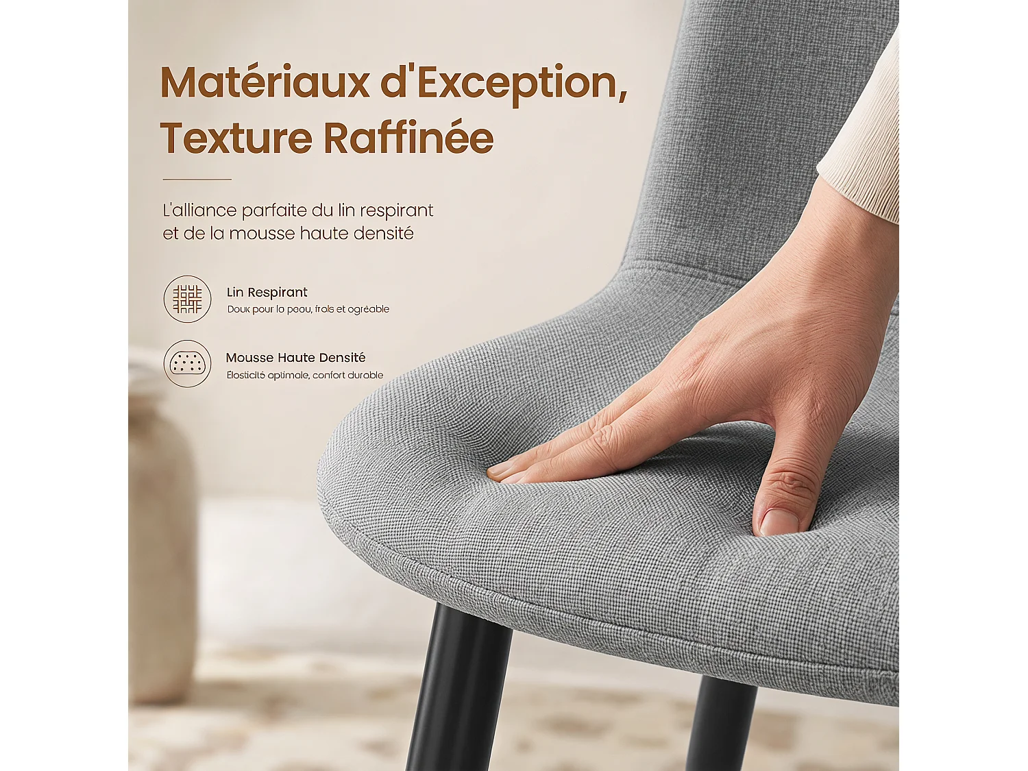 Lot de 4 Chaises Salle à Manger HavenlyHome, Ergonomique, pour Salon, Chambre à Coucher, Gris