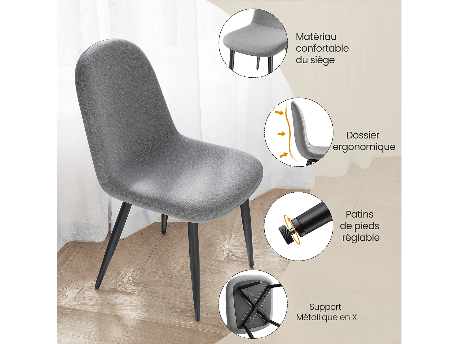 Lot de 6 Chaises Salle à Manger HavenlyHome, Ergonomique, pour Salon, Chambre à Coucher, Noir